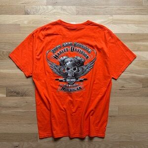 Harley Davidson orange pocket graphic skull tee
